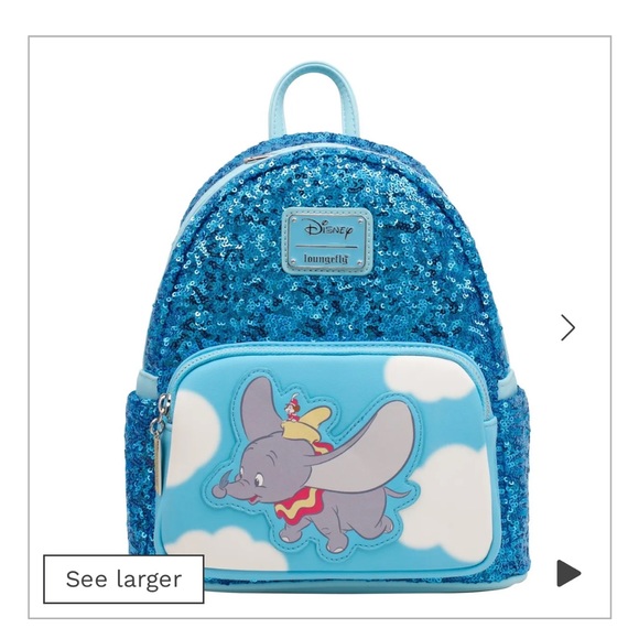 LOUNGEFLY Disney Dumbo sequin mini backpack blue hues iconic fun casual NWT - Picture 1 of 7